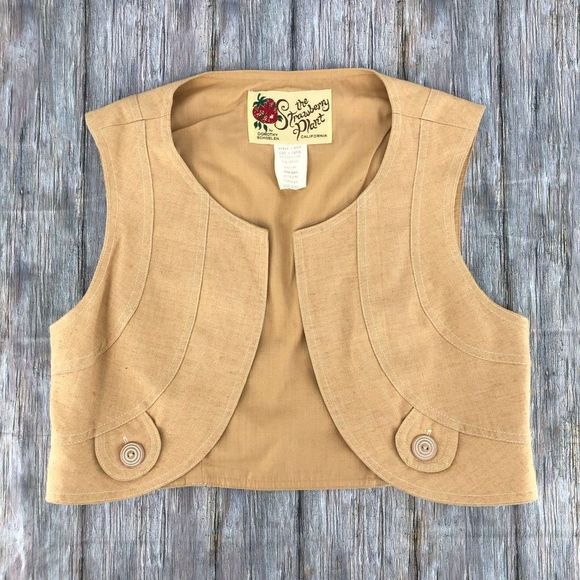70’s Vintage Cropped The Strawberry Plant Camel Collarless Vest - Picture 3 of 9